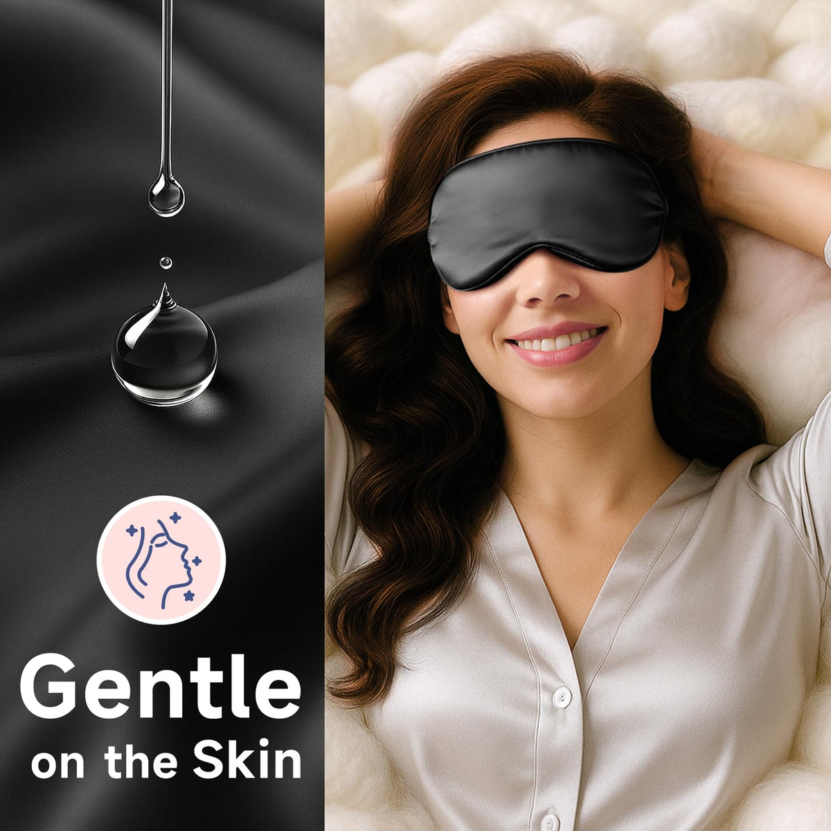 Black mulberry silk sleep mask with light blocking nose pad