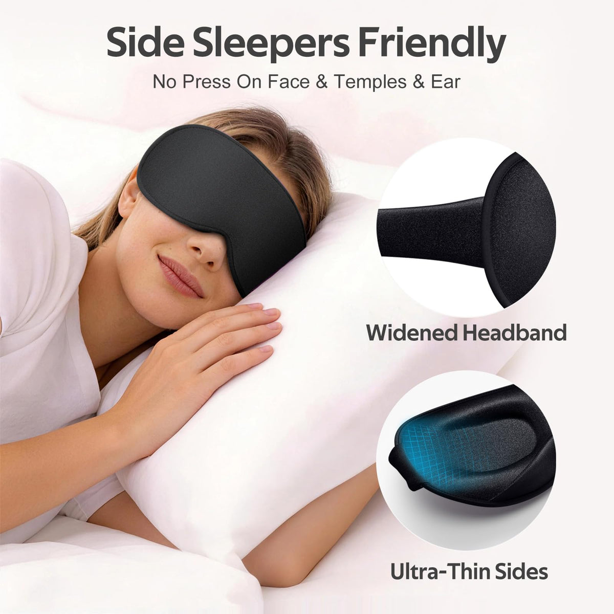 Person wearing Vynix sleep mask for travel