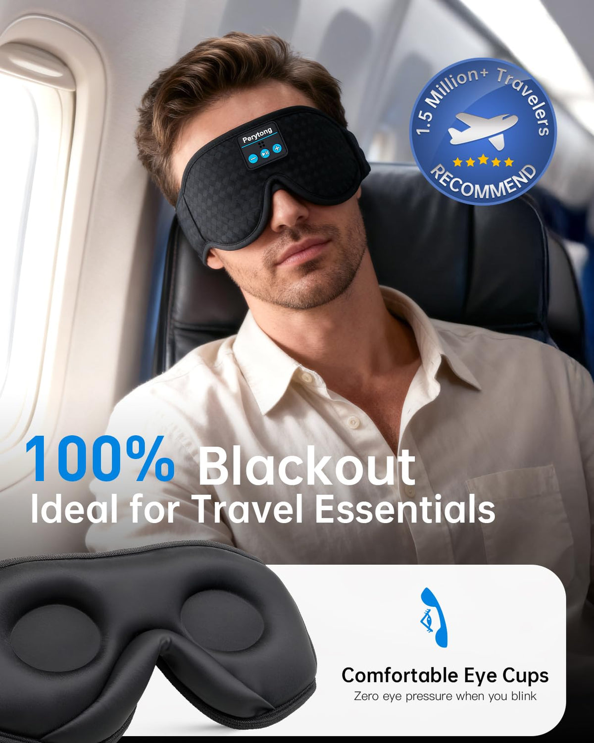 Side profile of Perytong sleep mask with thin speakers