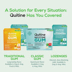 Full product bundle of Quitine nicotine gum four milligram showing the authentic sealed box for quality assurance