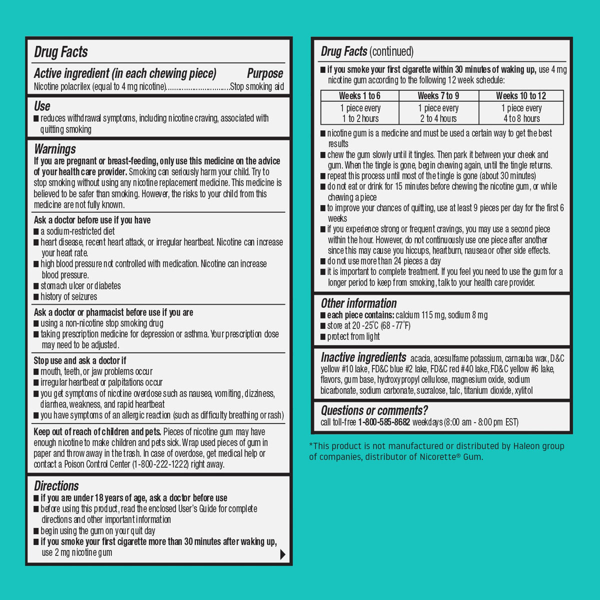 Habitrol nicotine replacement therapy gum box back clear warning text