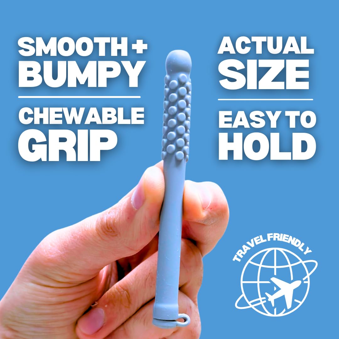 Ice mint flavor sensory substitute device showing the textured bite zones for anxiety management