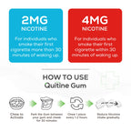 Back label of Quitine nicotine polacrilex gum showing drug facts directions for use and complete ingredients list