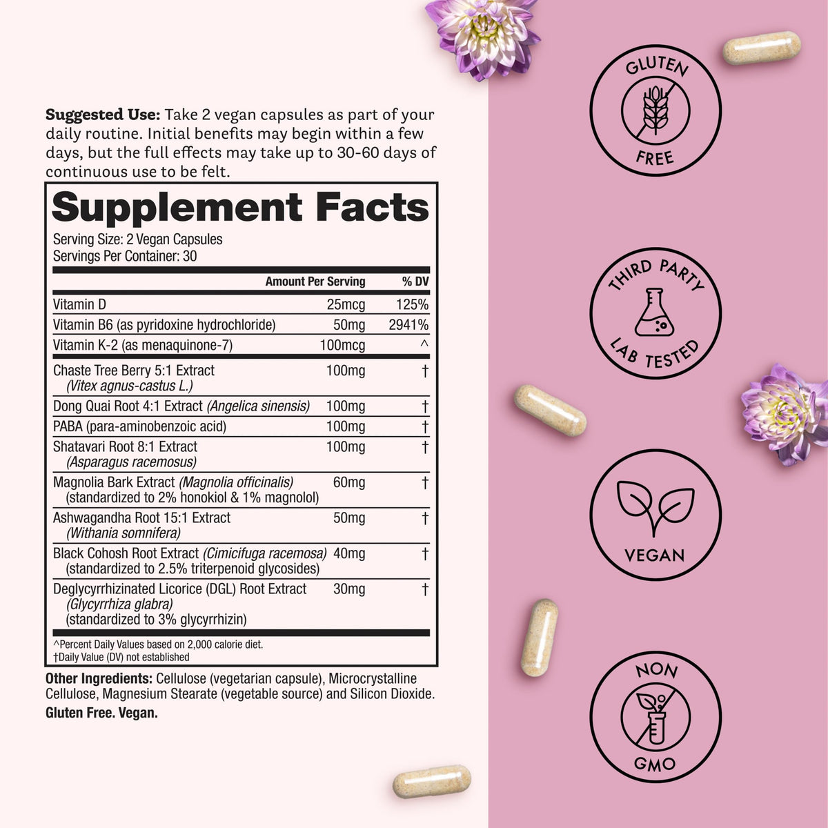Winged Wellness Hot Momma supplement bottle showcasing vegan and gluten free labels