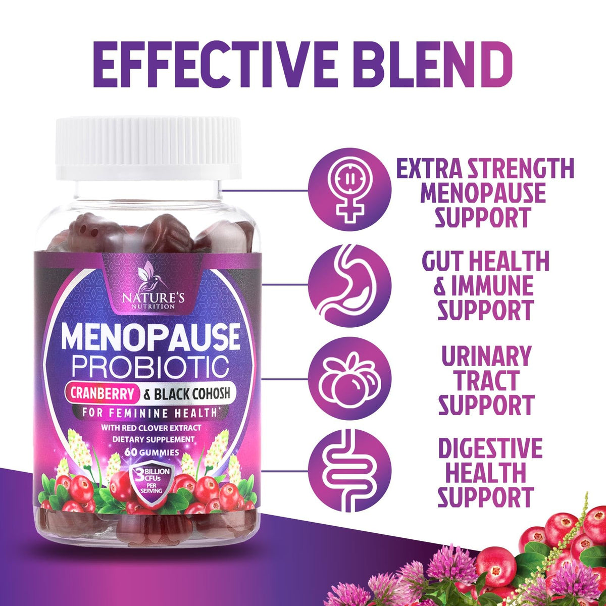 Nature's Nutrition black cohosh and red clover menopause support bottle packaging