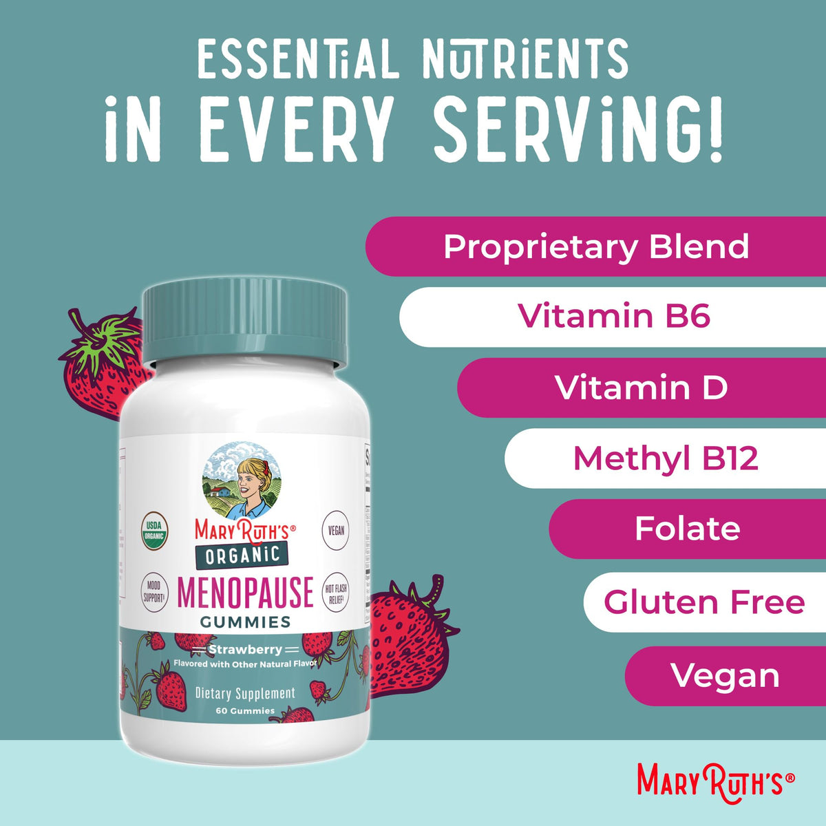 Authentic USA imported MaryRuth's wellness gummies for perimenopause and mood support.