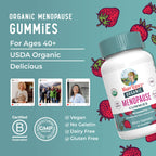 MaryRuth Organics daily menopause gummies bottle back view detailing the vegan certified symbols.