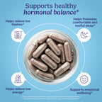 Supplement facts label on Santo Remedio Hormonal Balance bottle showing siberian rhubarb and DIM