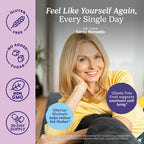 Santo Remedio Hormonal Balance bottle displaying clinical menopause support features