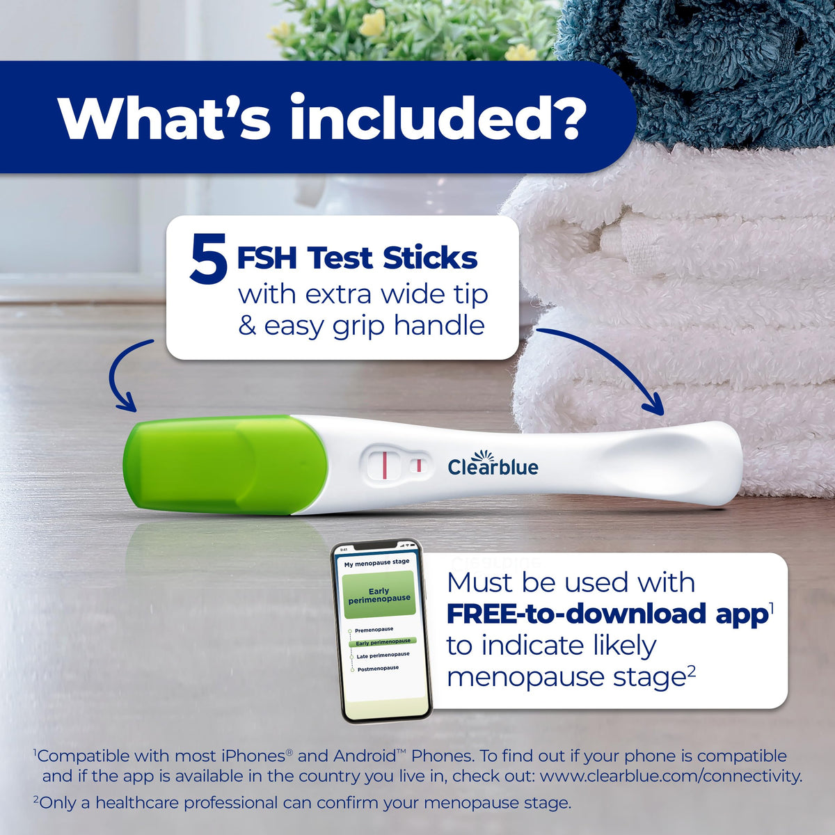 Clearblue hormone testing kit with five urine test sticks displayed