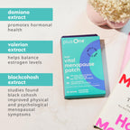 plusOne wellness daily patches packaging showing herbal ingredients list and twelve hour wear benefits