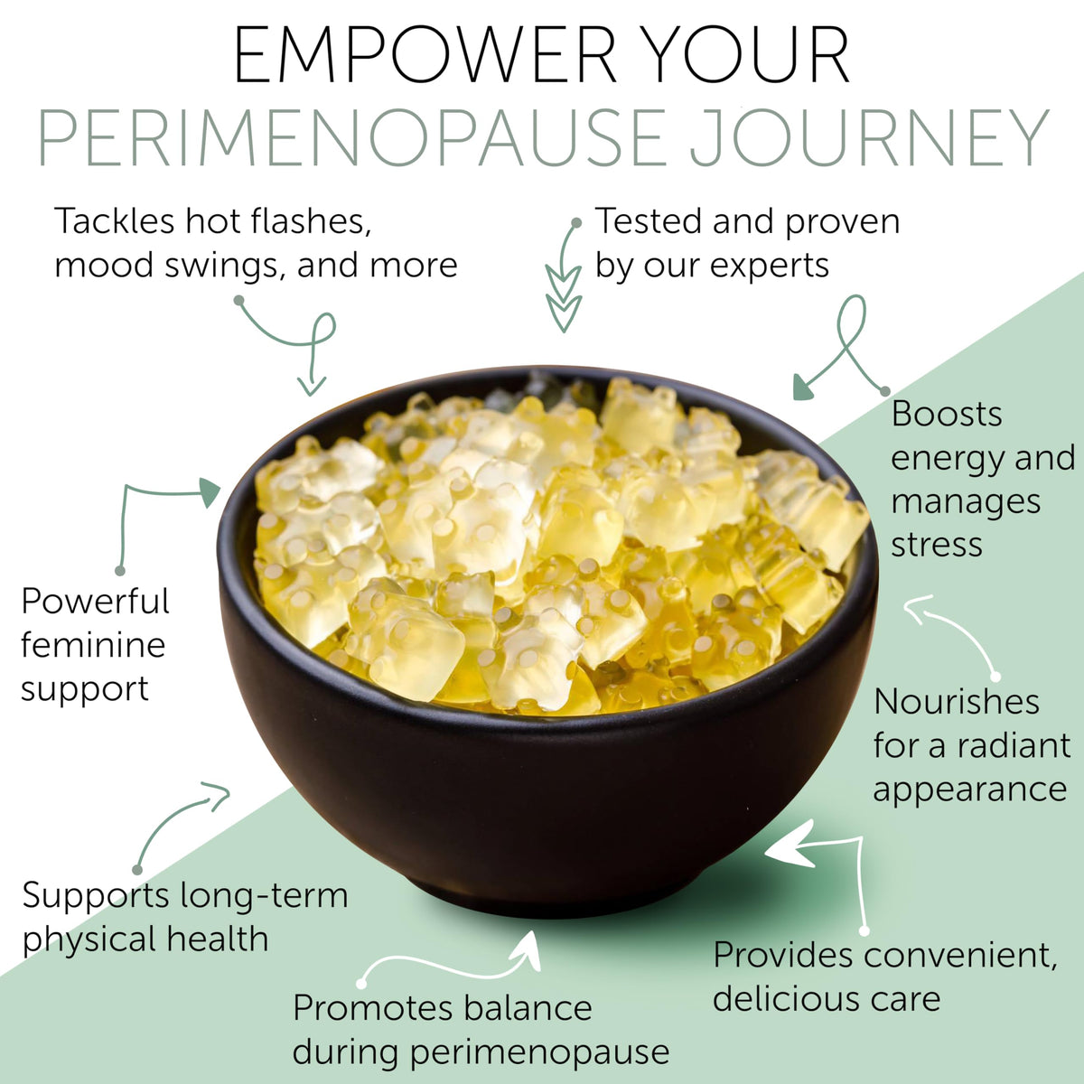 Terramed Just Think Comfort vegan hormonal balance gummies packaging displaying relief for hot flashes and night sweats