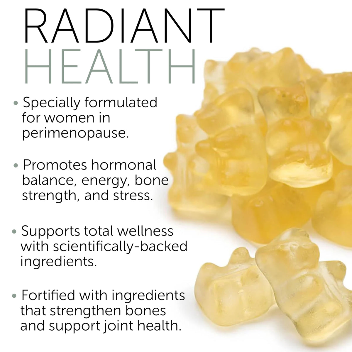 Terramed Just Think Comfort woman holding premium imported perimenopause gummy vitamins bottle for mood swing relief