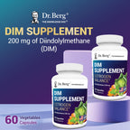 Close up of Dr. Berg DIM menopause and mood support supplement packaging.