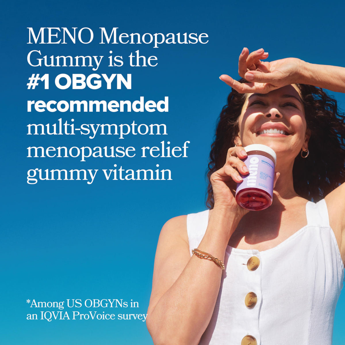 Two vegan menopause relief gummies held in hand demonstrating the chewable size and soft pectin texture.