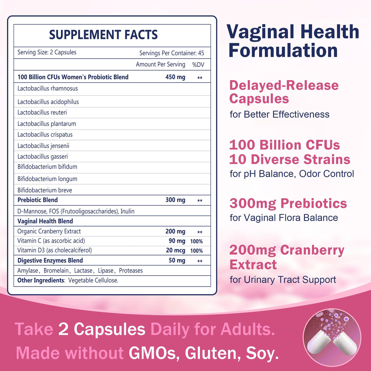 Nature Target women's probiotic supplement facts label