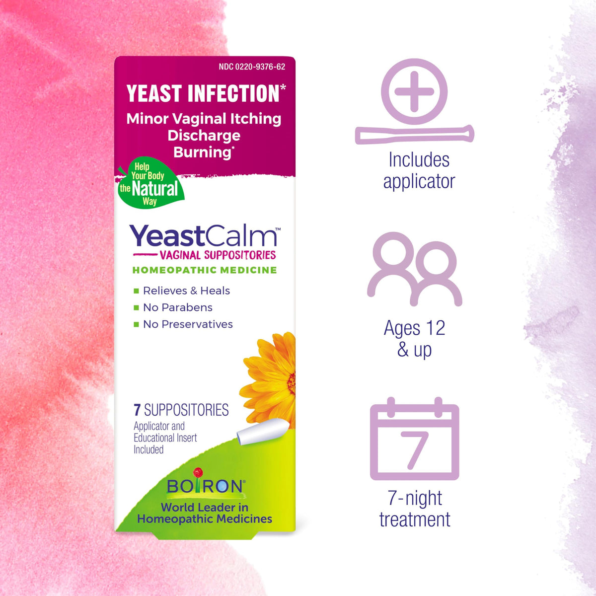 Side view of Boiron YeastCalm homeopathic treatment box