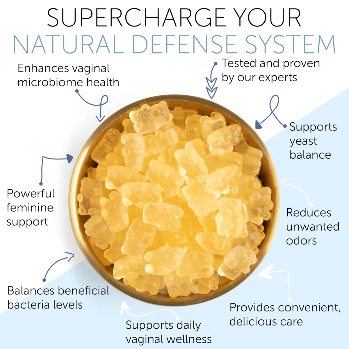 Close up of vaginal pH balance gummies texture and color