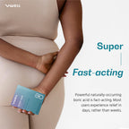 Close up of Vwell boric acid suppositories branding and count