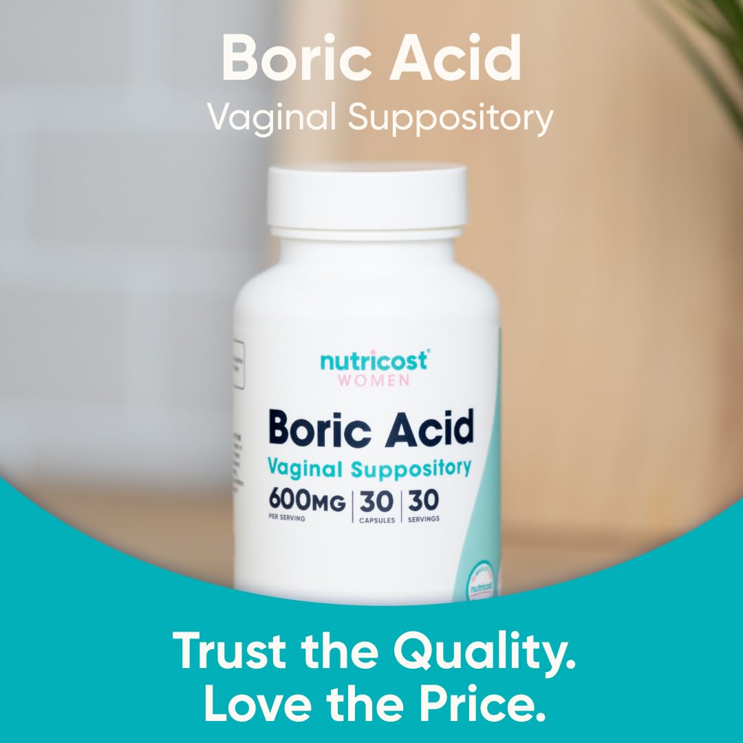 Nutricost Women pH balancing suppository capsules showing ingredient facts and hypromellose cellulose components.