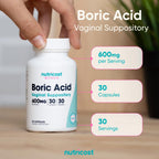 Nutricost personal care vaginal wellness bottle angled view emphasizing authentic USA imported health supplement details.