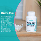 Nutricost Boric Acid 30 count capsules packaging illustrating product safety seals and official brand authenticity.