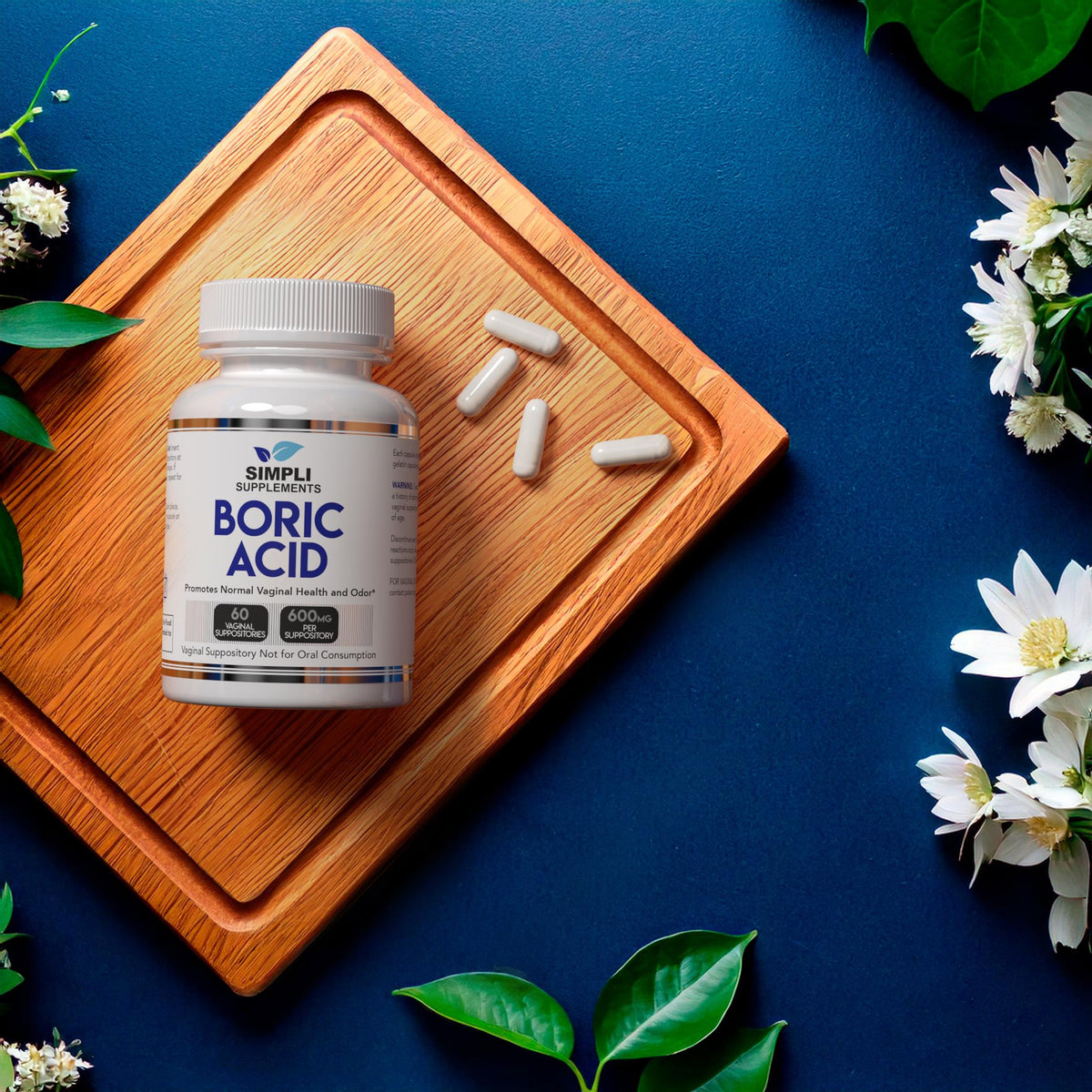 Simpli Supplements 600mg boric acid capsules for vaginal health