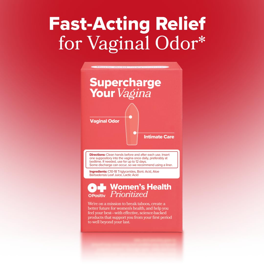 O Positiv URO Boric Acid Suppository box with aloe and lactic acid labels