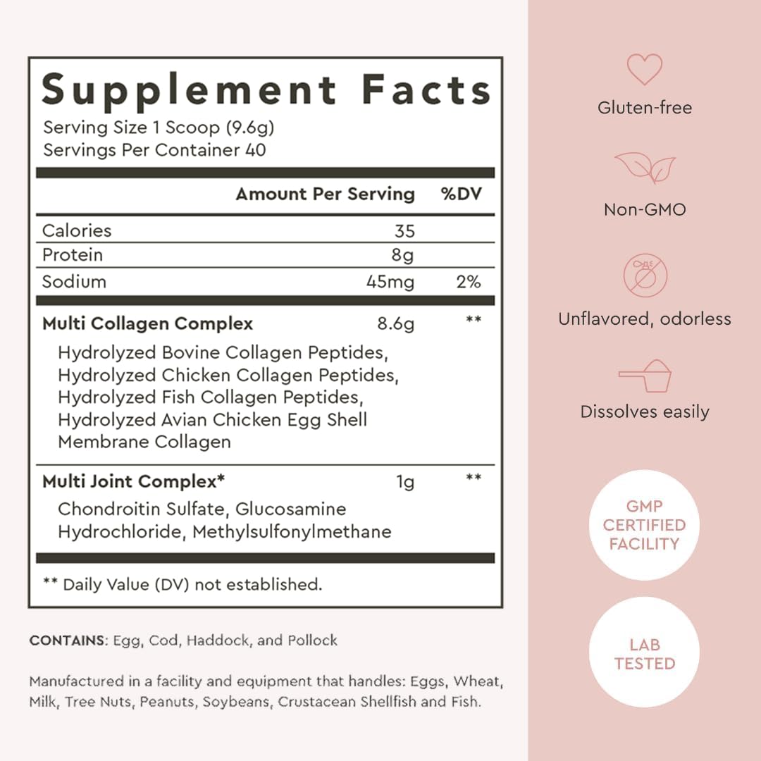 Alaya Naturals unflavored hydrolyzed collagen supplement nutrition facts panel detail