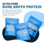 Paleovalley Chocolate Bone Broth Protein Powder bag showing thirteen grams protein claim