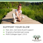 Double Wood Collagen Peptides dissolving easily in a clear glass of water
