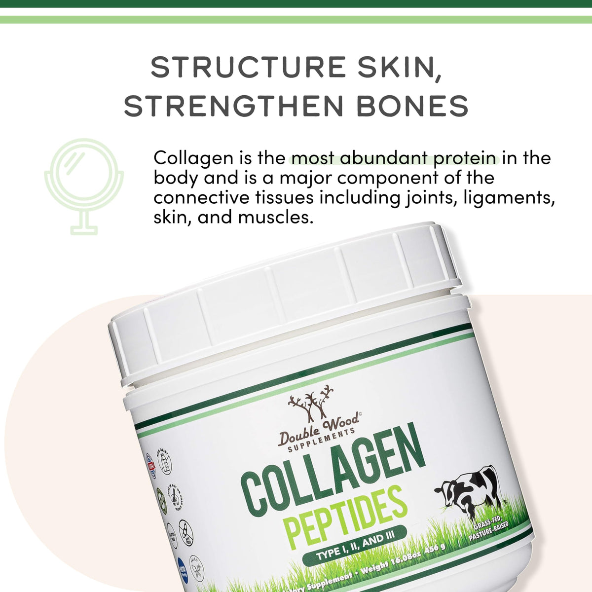 Premium Double Wood Supplements Collagen 456 grams packaging seals and certifications