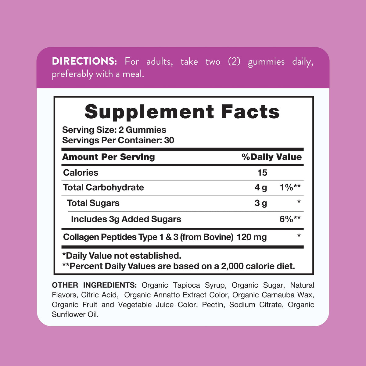 Nature's Truth Beauty Collagen Type 1 and 3 supplement facts label on the back of the bottle.