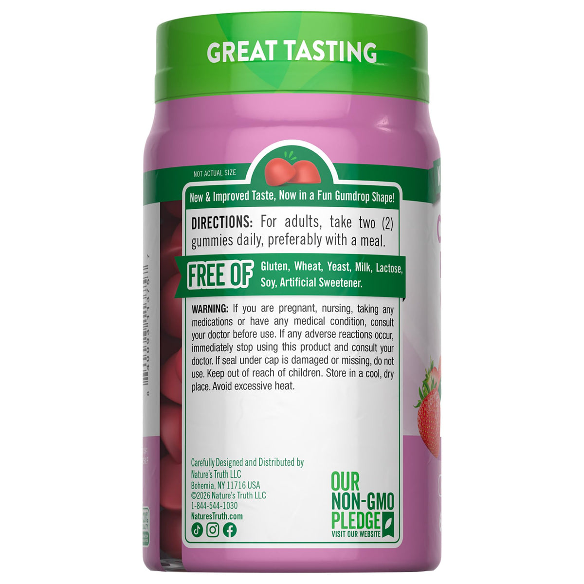 Nature's Truth premium strawberry collagen peptides packaging showing safety seal and expiry details.