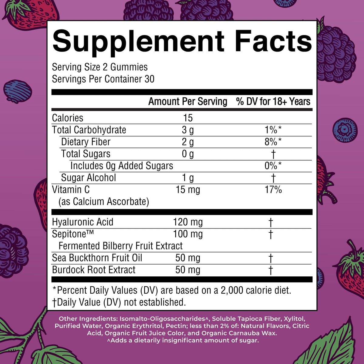 MaryRuth Skin Restore And Renew Hyaluronic Acid Gummies Supplement Facts Label