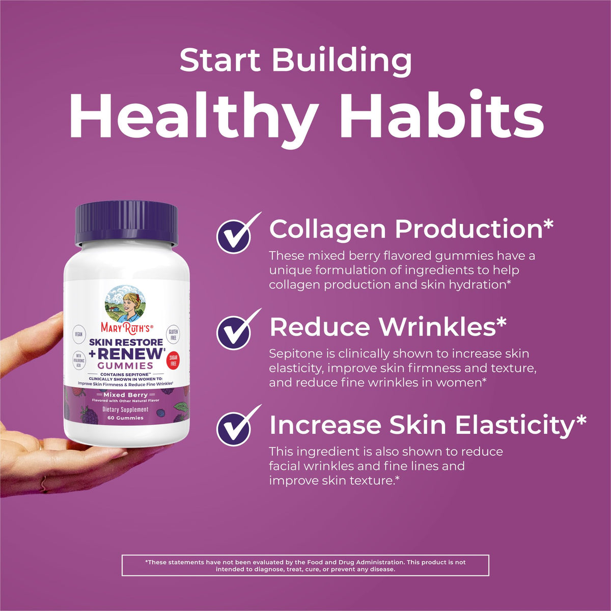 MaryRuth Skin Restore And Renew Hyaluronic Acid Gummies Mixed Berry Gummy