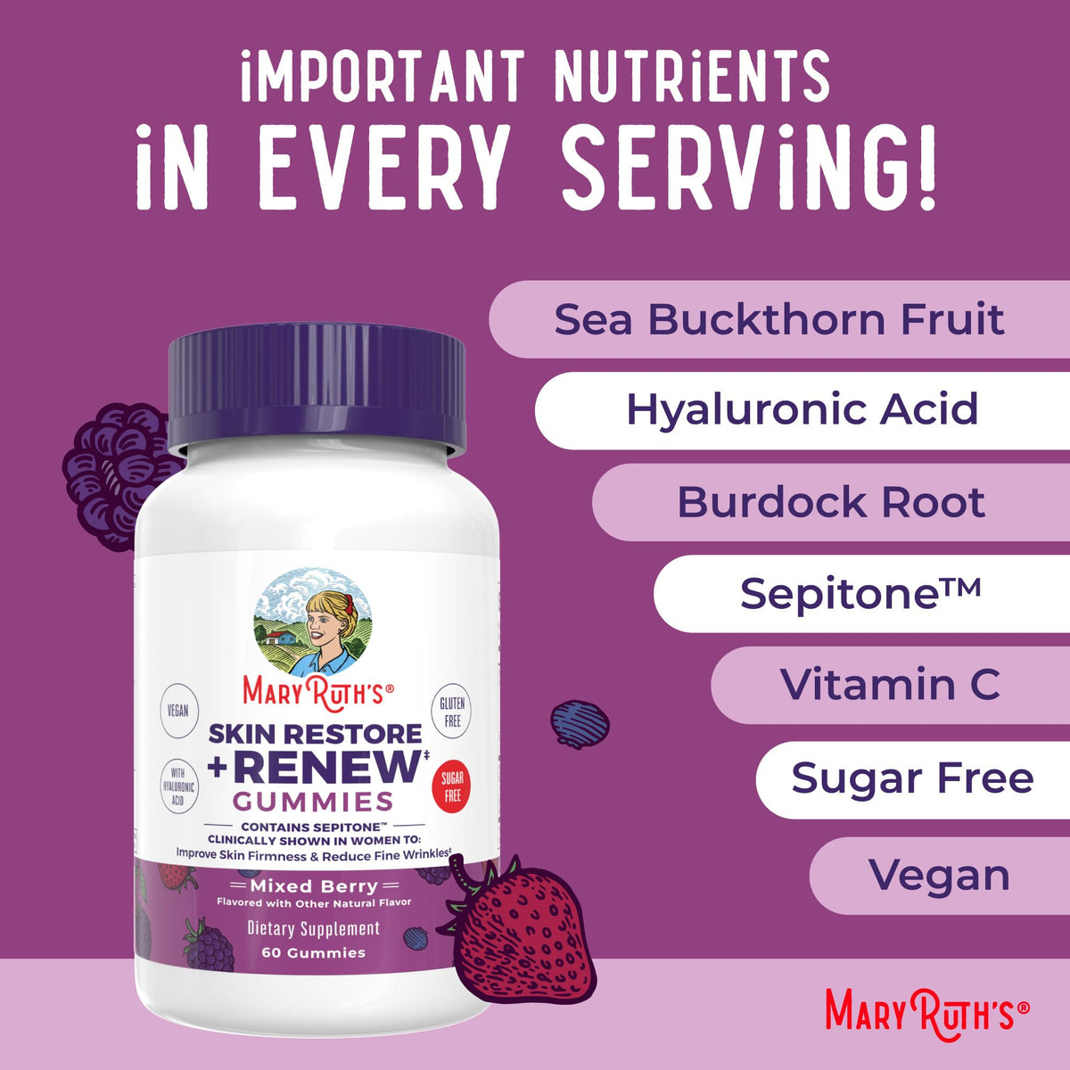 MaryRuth Skin Restore And Renew Hyaluronic Acid Gummies Bottom View