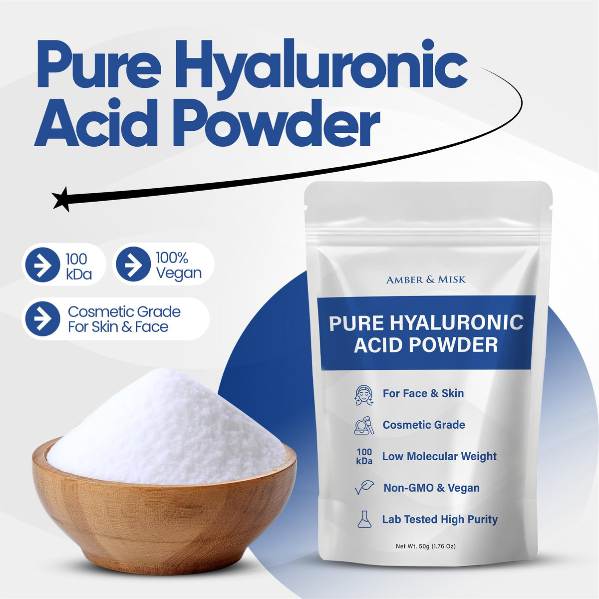 Amber And Misk Pure Hyaluronic Acid Powder Cosmetic Grade