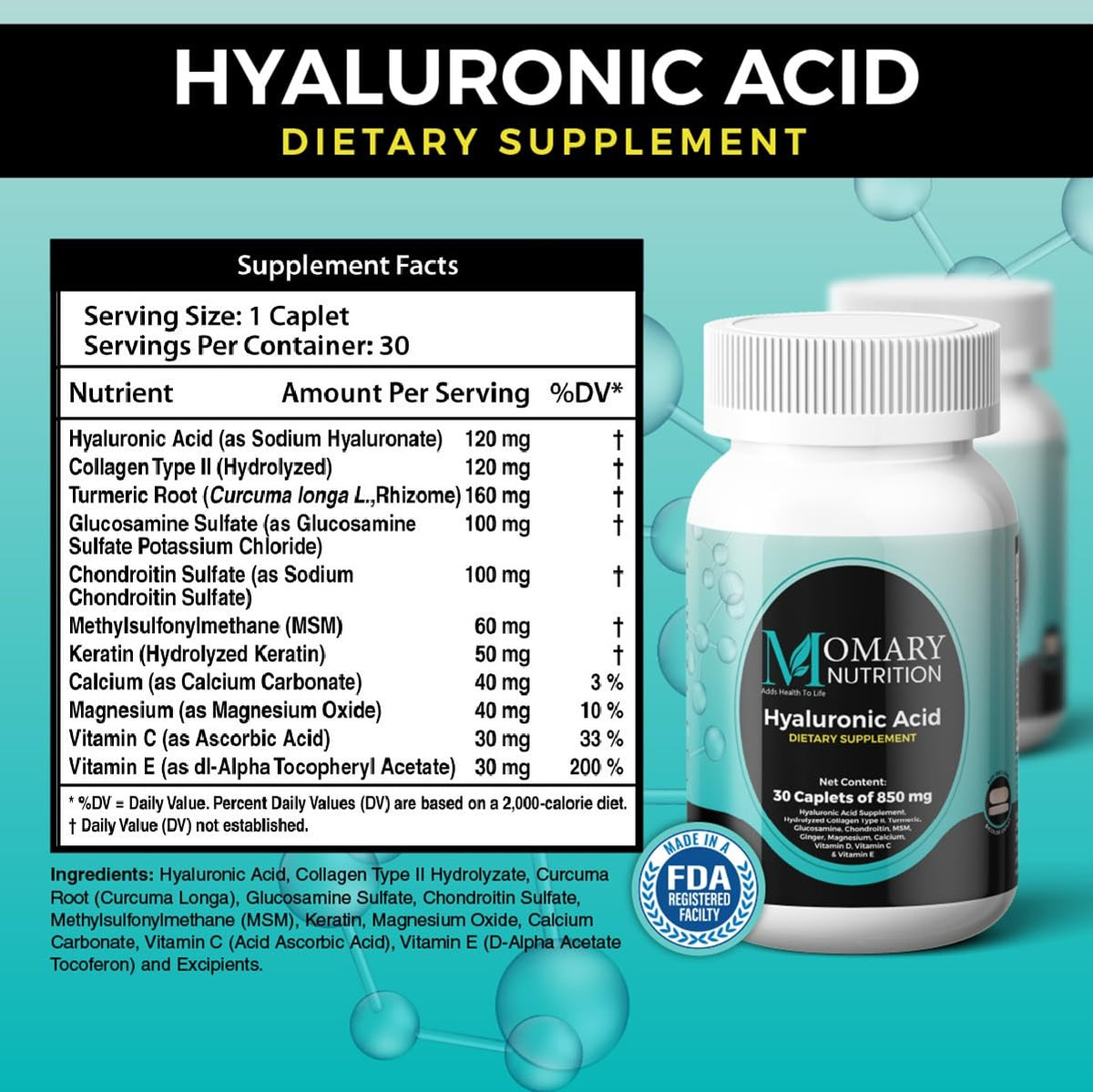 Momary Hyaluronic Acid Supplement and water glass