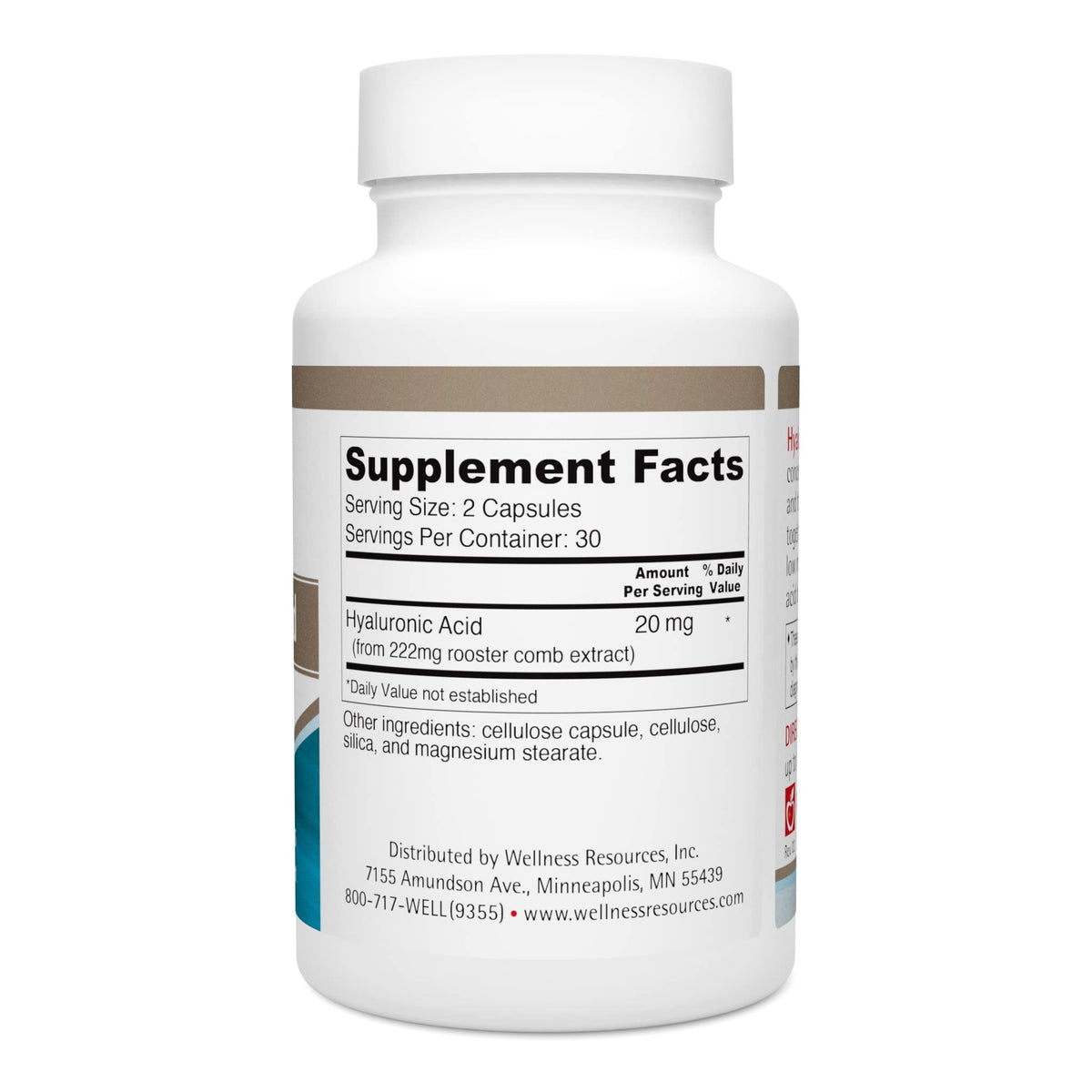 Wellness Resources Hyaluronic Acid Supplement Natural Source Label Details