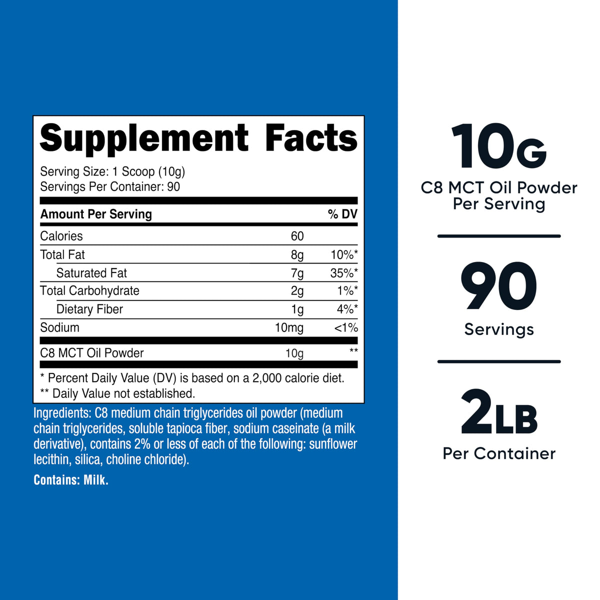 Nutricost caprylic acid nutritional supplement unflavored powder texture close up