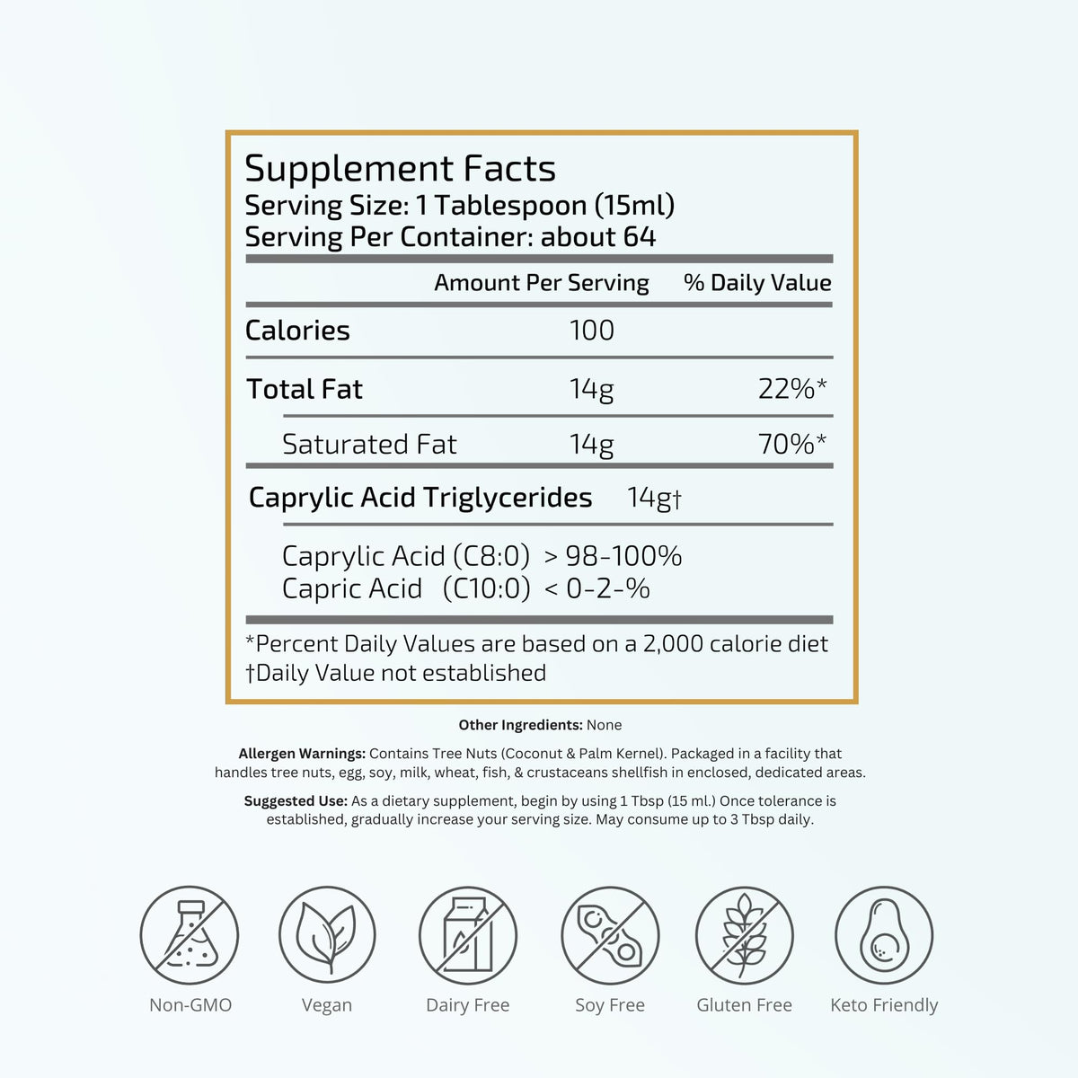 VTC 100 Percent Pure C8 MCT Oil bottle side label
