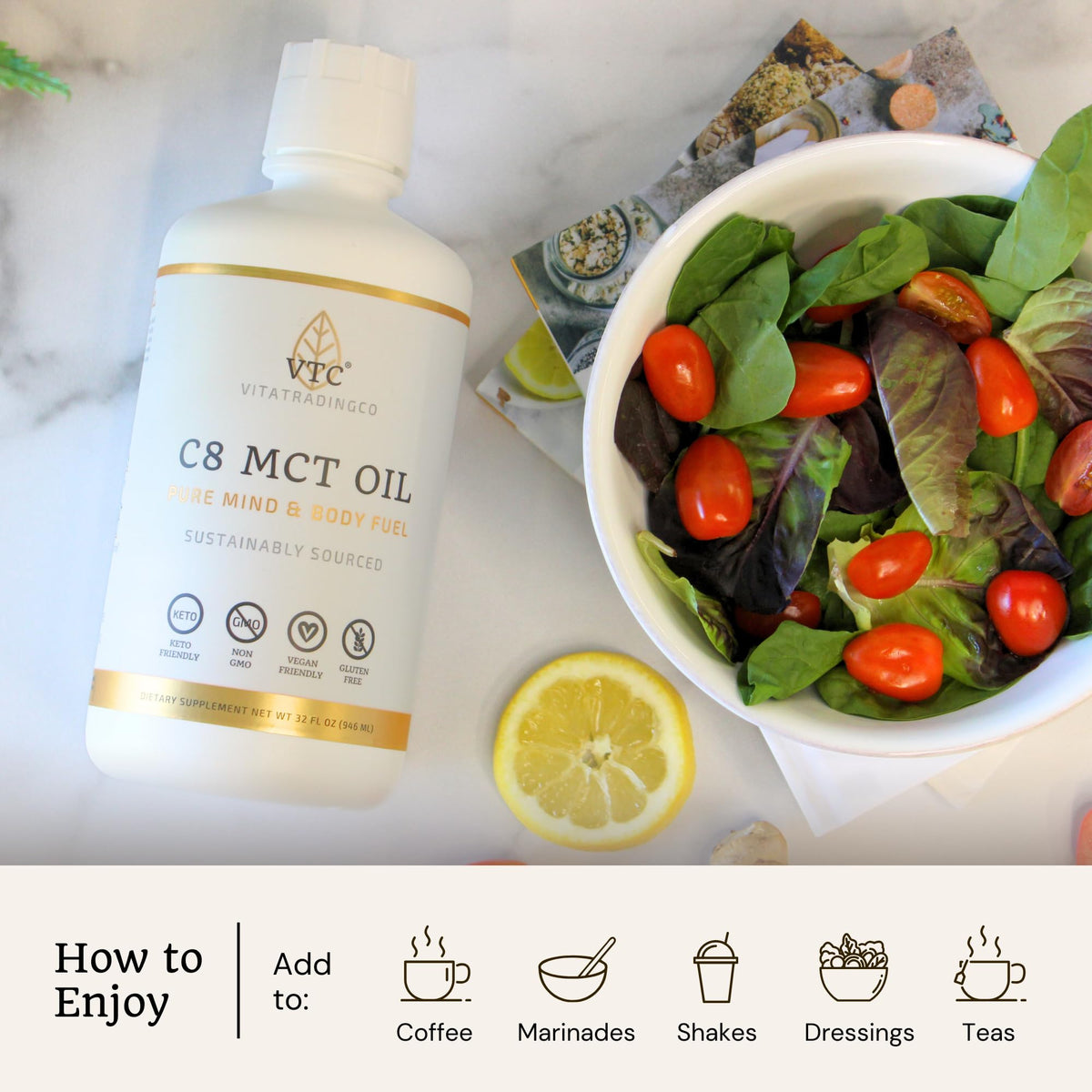 VTC MCT oil liquid texture in a glass