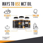 Organic MCT supplement bottle by Intentionally Bare showcasing the 70/30 C8 and C10 ratio.