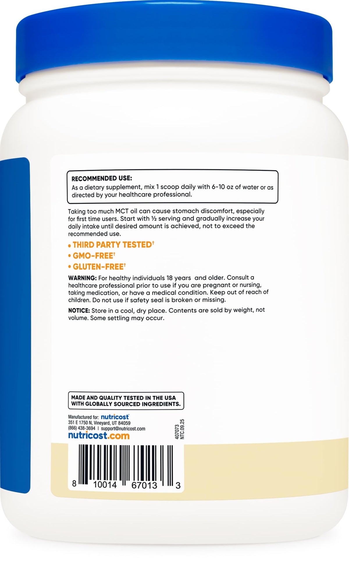 Nutricost C8 MCT oil powder mixed into a glass of water