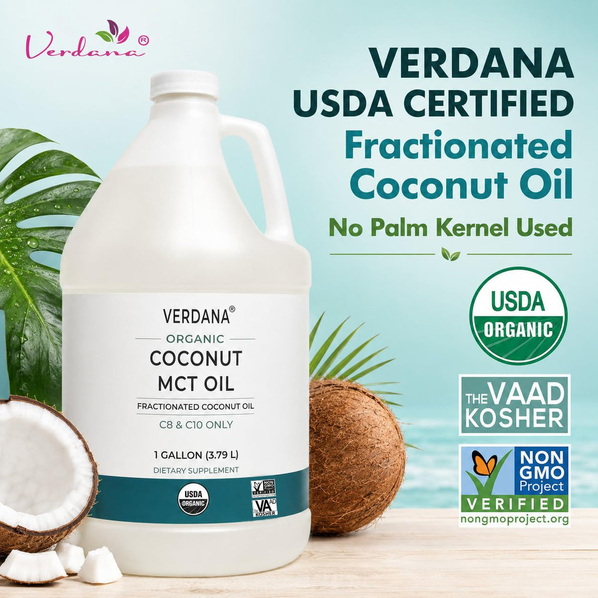 Verdana MCT oil bulk food grade jug packaging