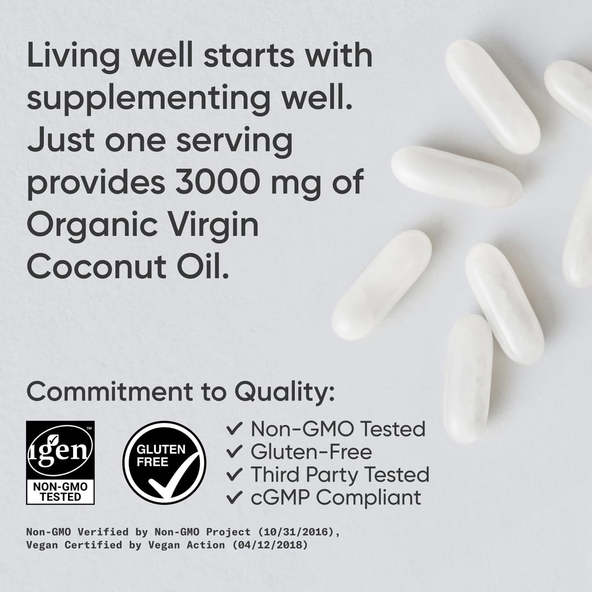 Organic non GMO unrefined coconut oil softgels rich in medium chain triglycerides
