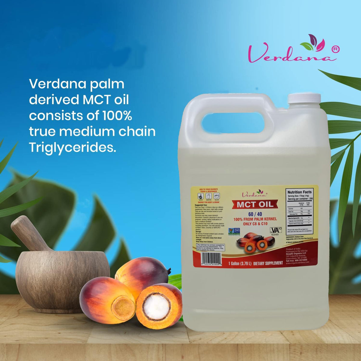 Authentic Verdana C8 and C10 fats bulk one gallon supplement bottle.