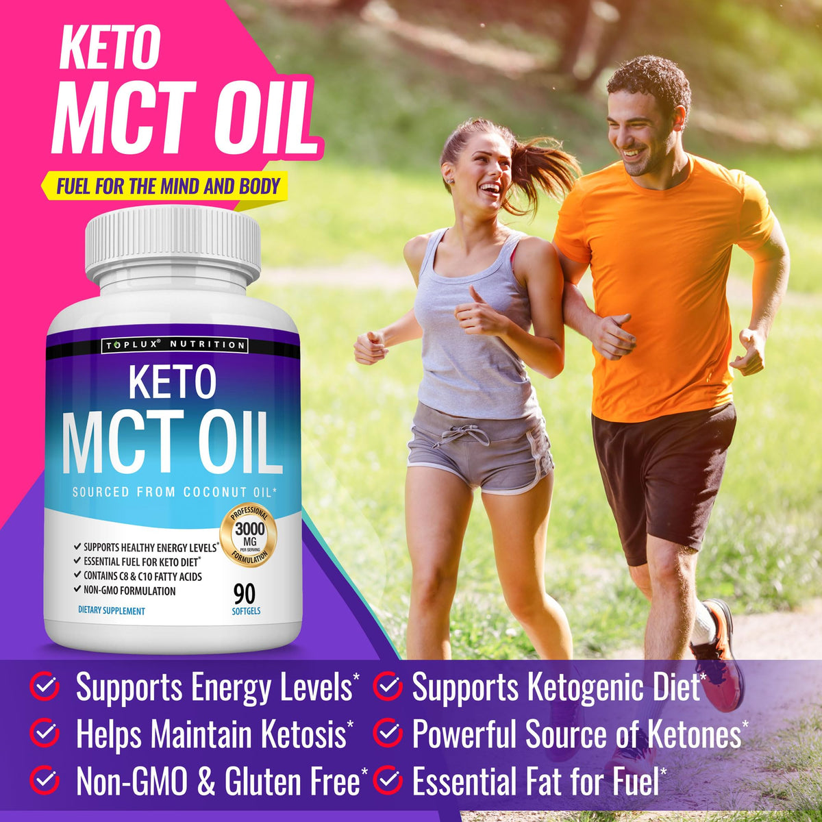Toplux Keto MCT oil supplement 90 softgels package