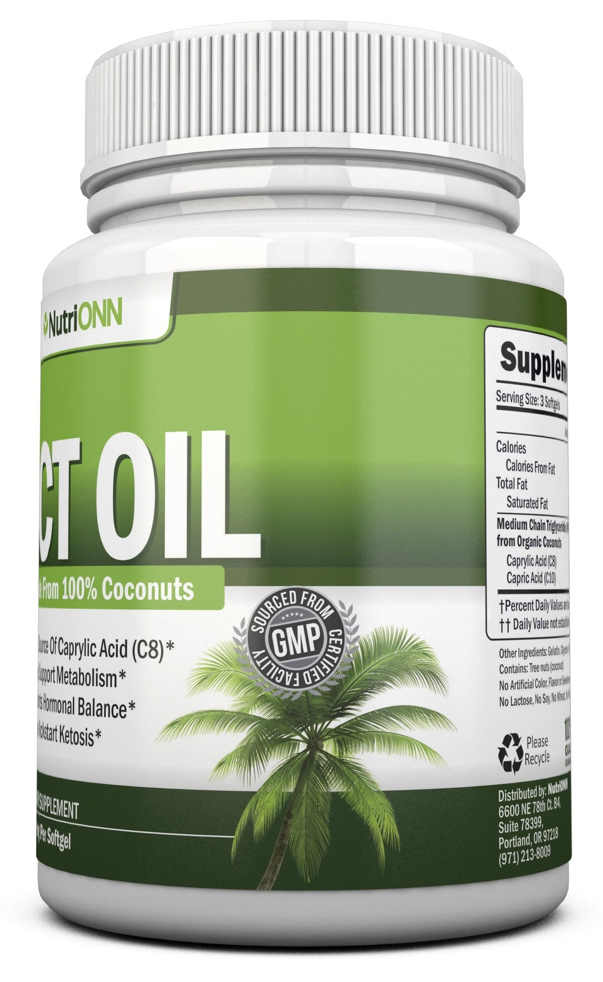 Premium imported NutriONN organic coconut supplement for mental focus and metabolism